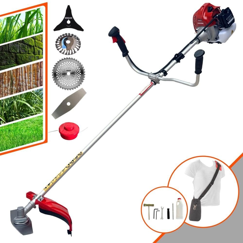 Roçadeira Kawashima BCJ620L À Gasolina 62cc 3HP 10.000rpm Multifuncional Com Carretel + Faca 2 Pontas e 3 Pontas + Faca 40 Dentes + Escova Rotativa