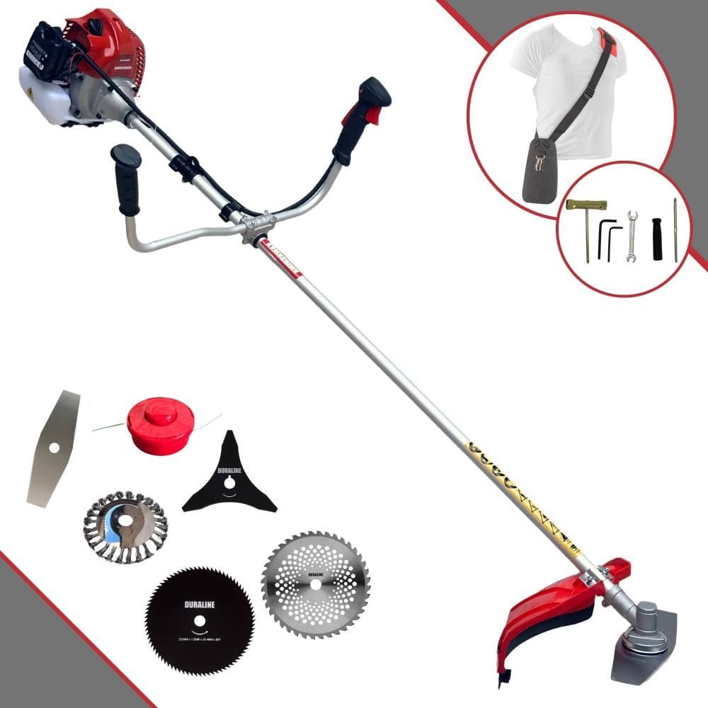 Roçadeira À Gasolina Kawashima BCJ620-L 3HP 62cc Com Carretel de Nylon, Faca 2 Pontas, Faca 3 Pontas, Faca 40 Dentes, Faca 80 Dentes e Escova de Aço