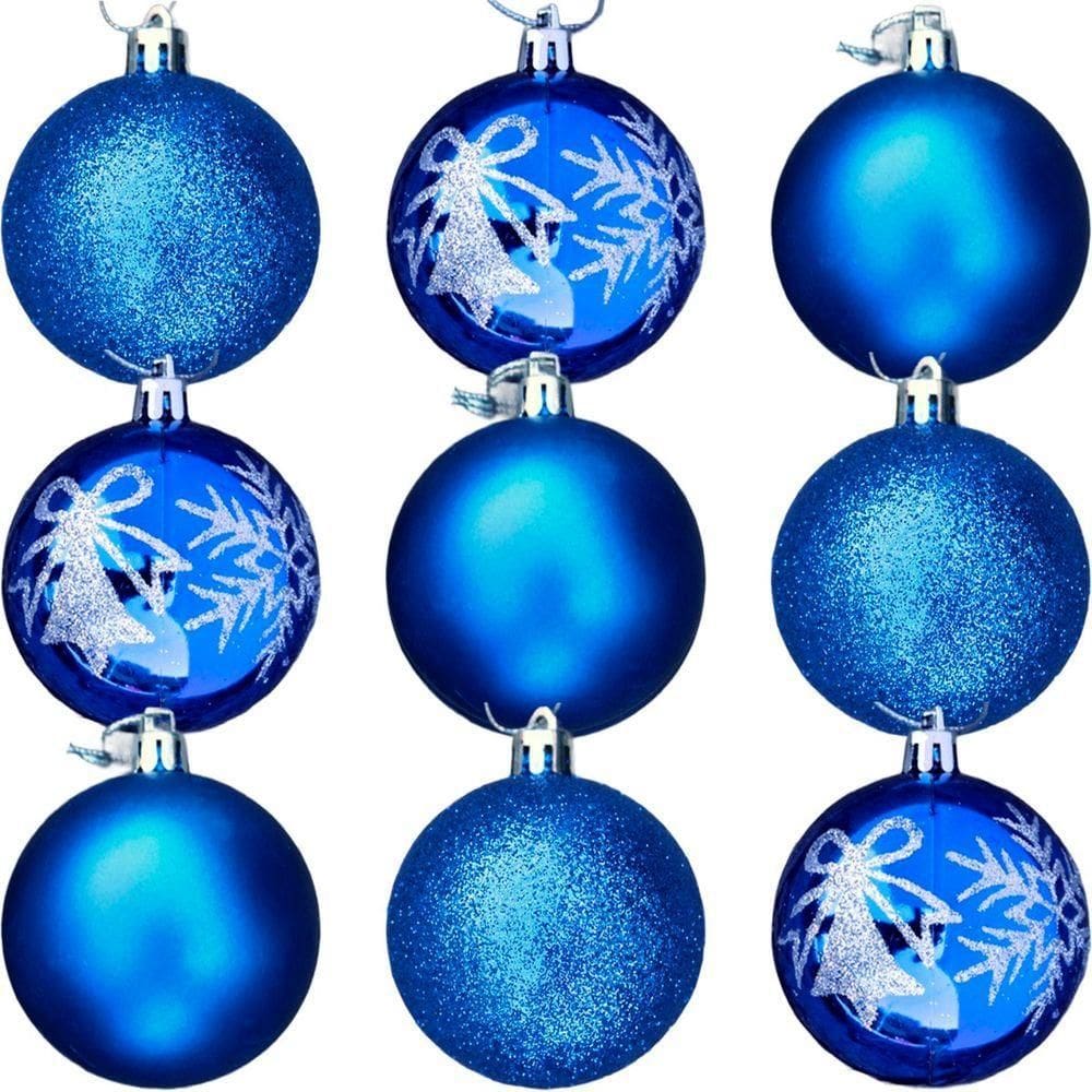 Kit 9 Bolas De Natal árvore Natal Glitter Azul Enfeite 60mm