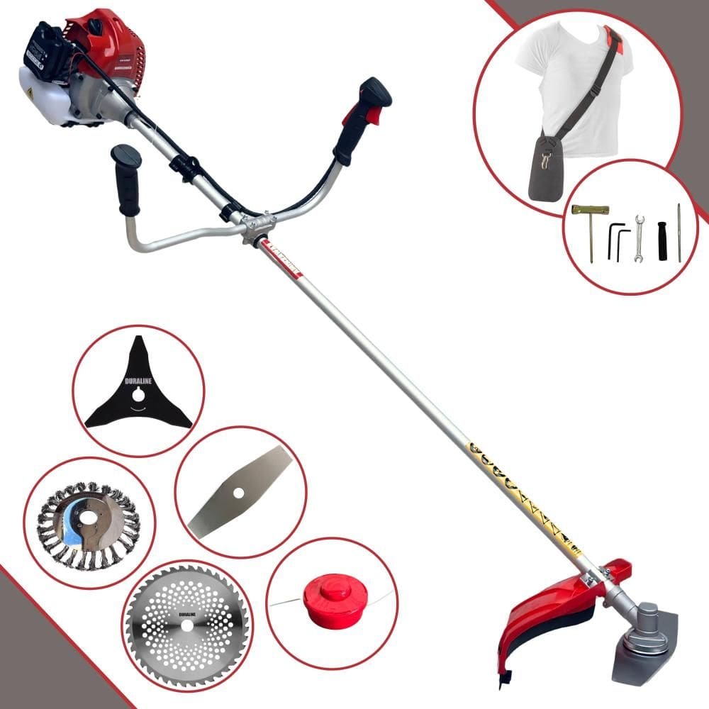 Roçadeira À Gasolina Kawashima BCJ620L 62cc 2T 3HP de Potência Com 5 Opções de Corte Com Carretel + 3 Facas + Escova de Aço Para Pavers e Concreto