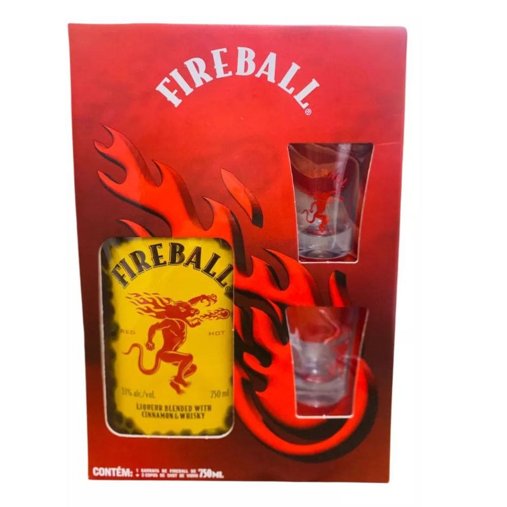 Kit Licor de whisky com canela Fireball 750ml + 2 copos de shot