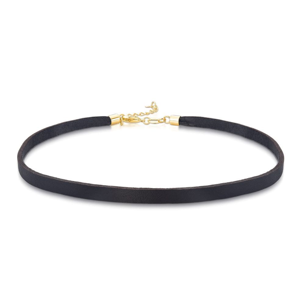 Choker em Couro Natural Revestido em Ouro