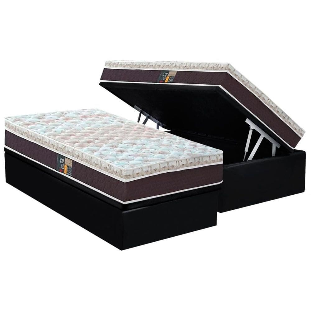 Cama Box Baú Solteiro: Colchão Molas Ensacadas Castor Class Híbrido + Base CRC Courano Black (88x188)