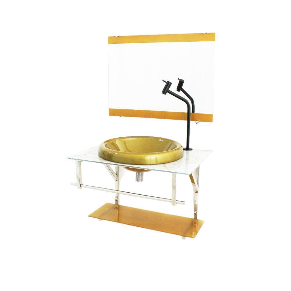 Gabinete De Vidro Para Banheiro 60Cm Mármore Branco Dourado