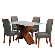 Conjunto de Mesa Sala de Jantar Tampo com Vidro 1,36m 4 Cadeiras Grécia Dobuê