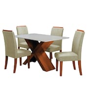 Conjunto de Mesa Sala de Jantar Tampo com Vidro 1,36m 4 Cadeiras Grécia Dobuê