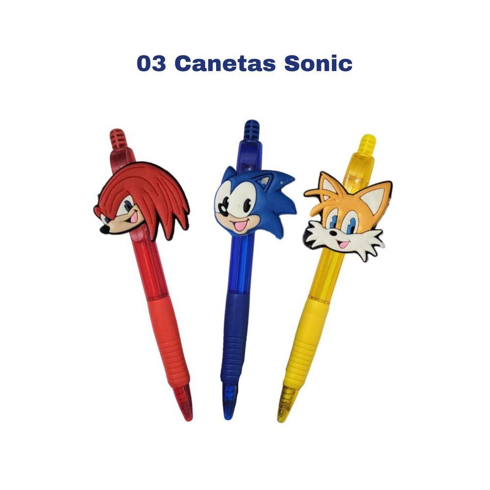 Canetas Sonic 03 peças esferigraficas Lembrancinha de aniversário 12 peças Knuckles Taies Chaveiros para revenda papelar