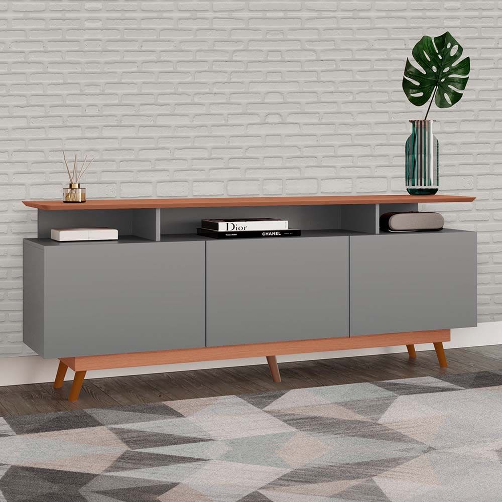 Rack Tuboarte Taina p/ TVs de até 65 Polegadas 3 Gavetas com Pés em estilo Retrô