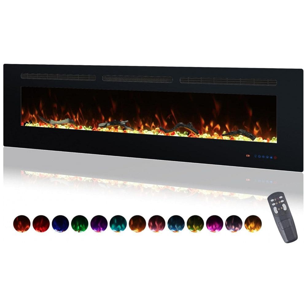Lareira Elétrica Moderna de Parede e Embutida Valuxhome 165,1 cm para Ambiente Interno, 16 Opções de Cores, Termostato, Timer 19 Horas,