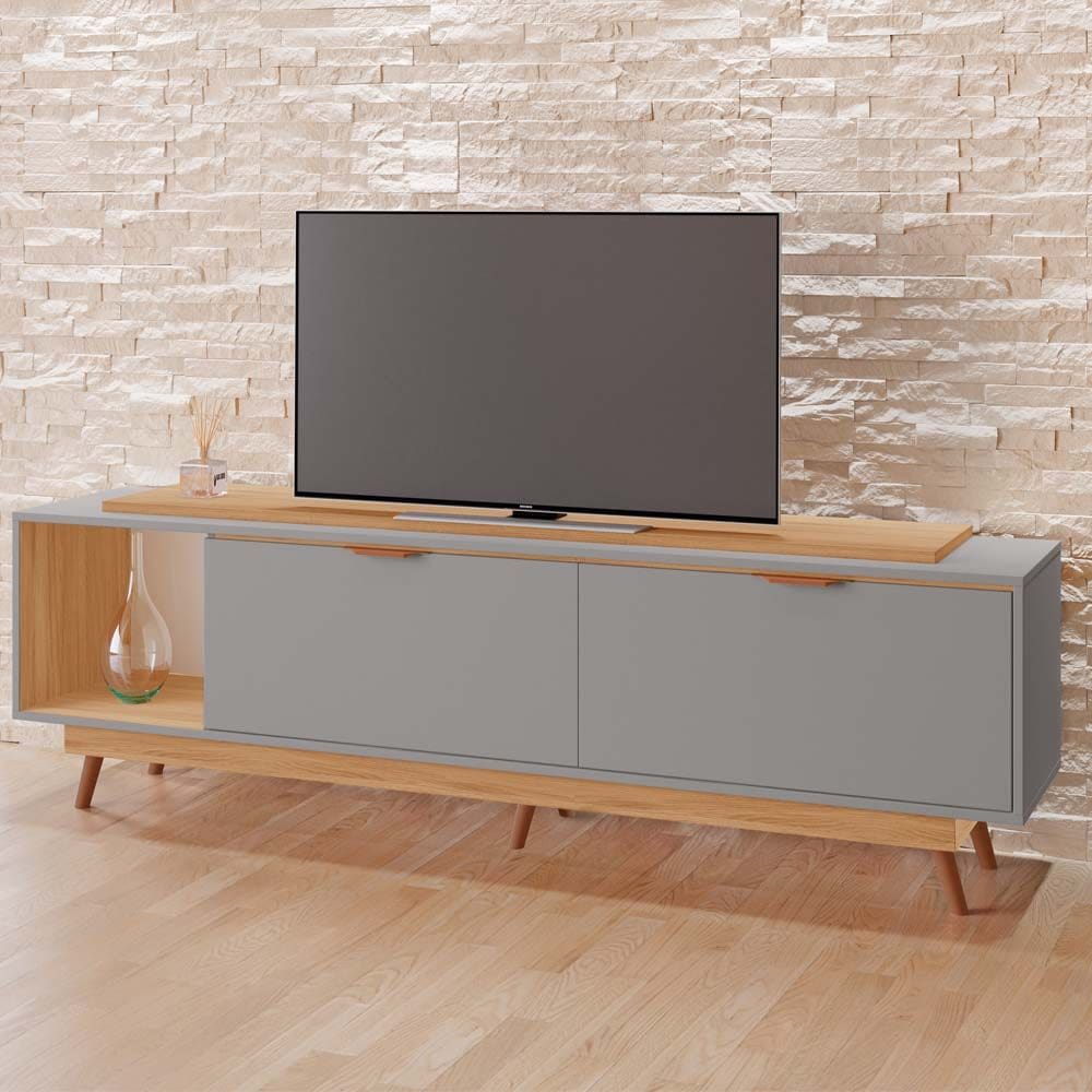 Rack Poliana 100% MDF Tuboarte 2 Portas 1 Nicho e Pés Estilo Retrô