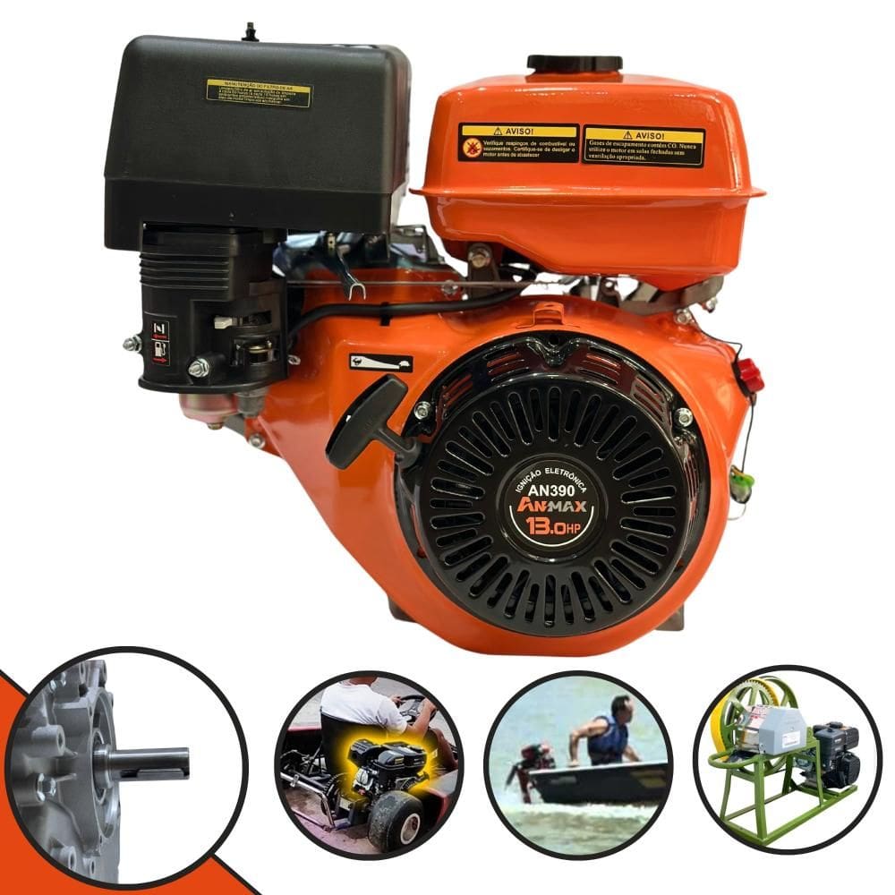 Motor Estacionário À Gasolina Anmax AN390 389cc 13HP 3.600rpm 4T Partida Manual Eixo Horizontal Para Gerador de Energia e Construção Civil