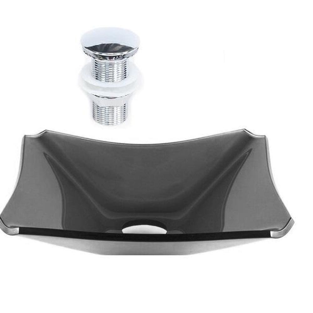 Cuba De Vidro Retangular Chanfrada 39Cm Grafite + Válvula