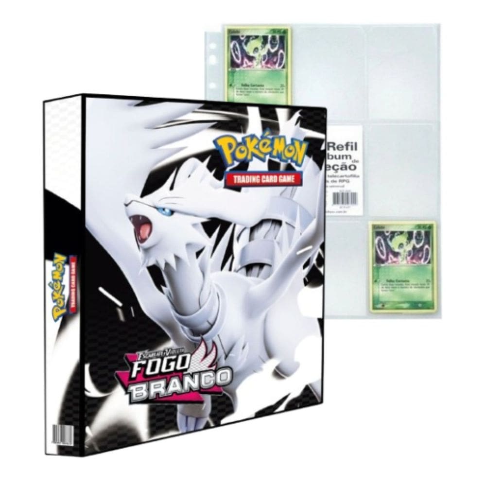 Álbum Pasta Fichário Pokemon Escarlate Violeta Fogo Branco com 10 Folhas 9 Bolsos YES Capa Dura TCG