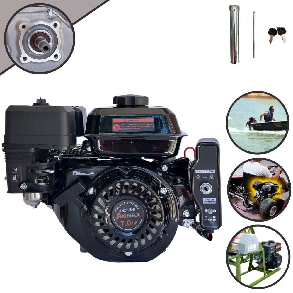 Motor Estacionário À Gasolina AN210E Anmax 208cc 7HP 4T Alta Rotação e Performance Partida Elétrica Para Rabetas de Barcos e Karts
