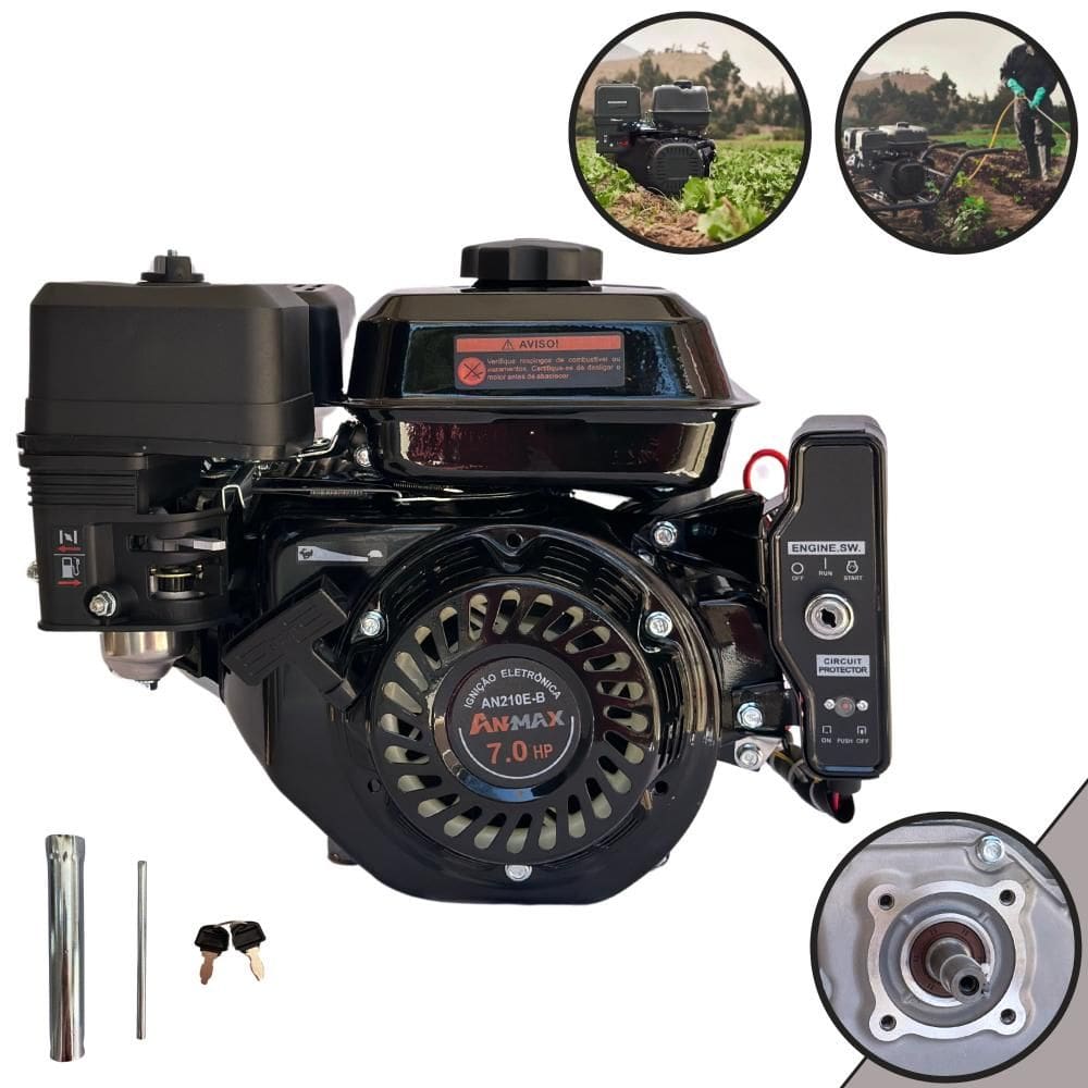 Motor AN210E Anmax À Gasolina 4T 208cc 7HP de Potência Alta Rotação e Performance Com Partida Elétrica Ideal Para Rabetas de Barco e Kart