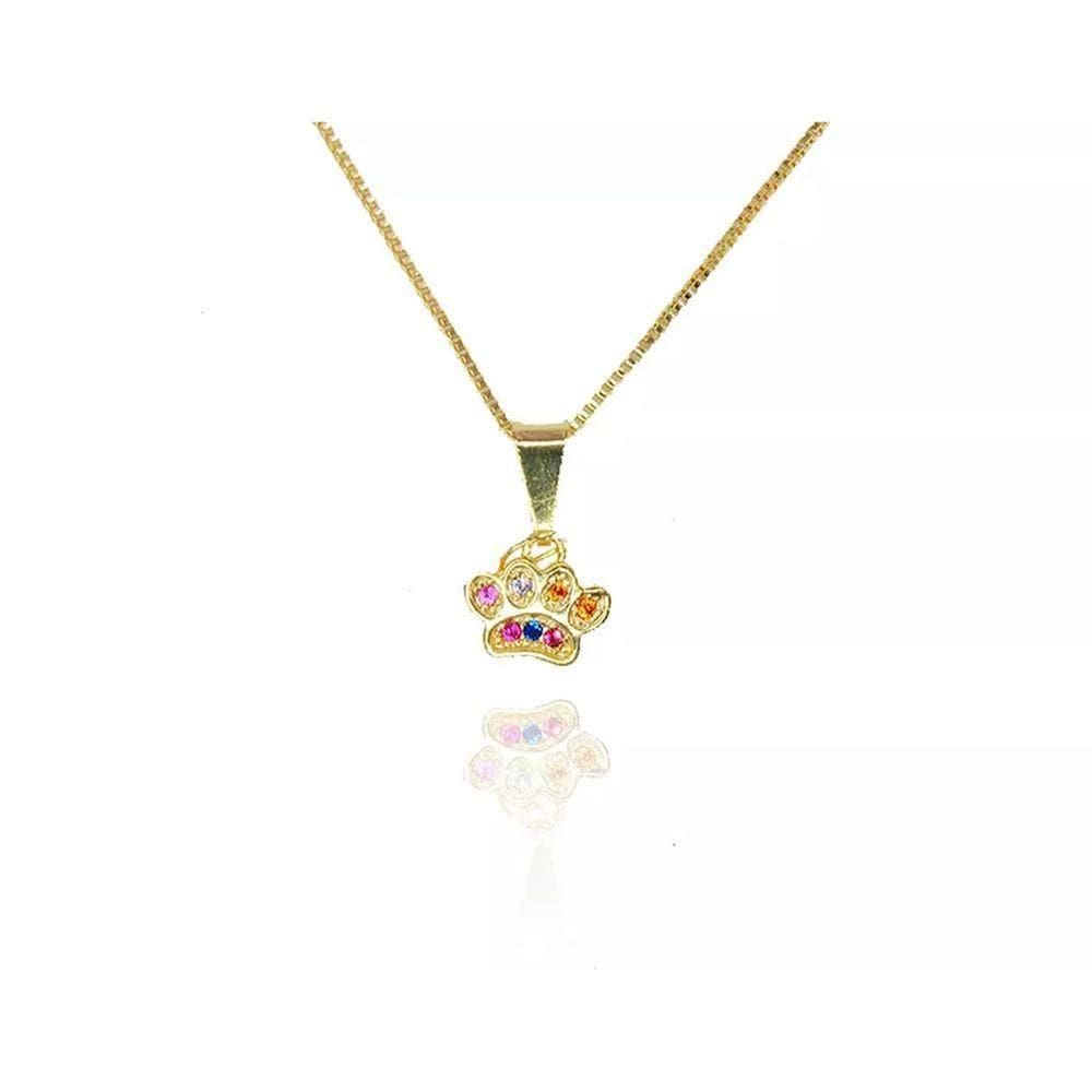 Colar Com Pingente De Patinha Colorida Folheado A Ouro 18k - Acessório Pet Lovers