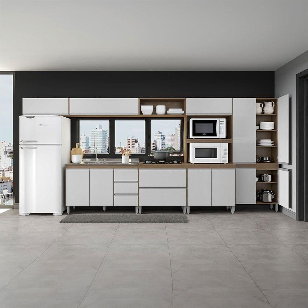 Armário Cozinha Modulado Completo 7 Peças Mdp Menu Móveis Branco