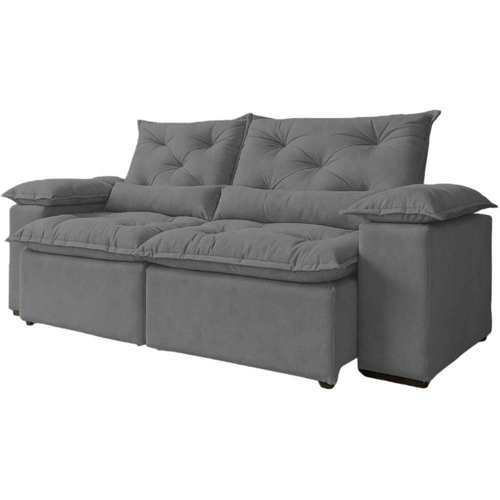 Sofá Retrátil Reclinável Porto Veludo Cinza 2 M