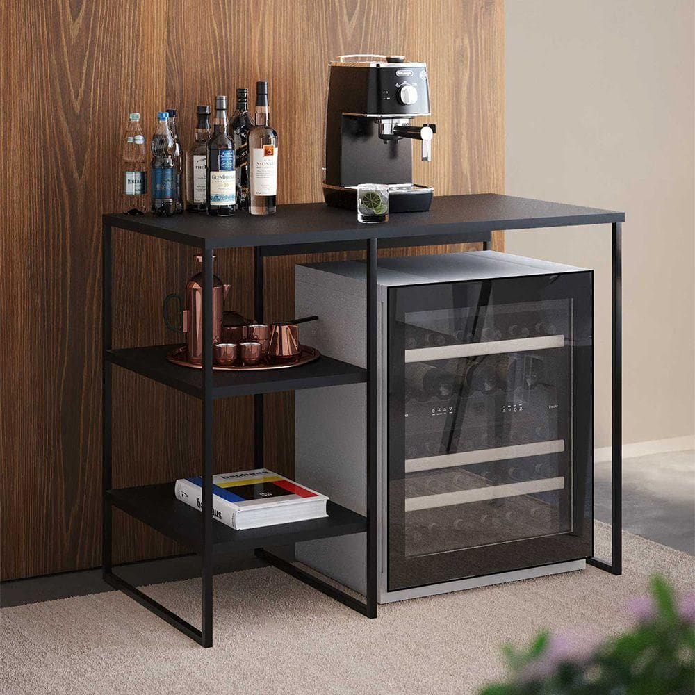 Aparador Adega Industrial Bar Barzinho Bourbon Aço Preto 95 Cm