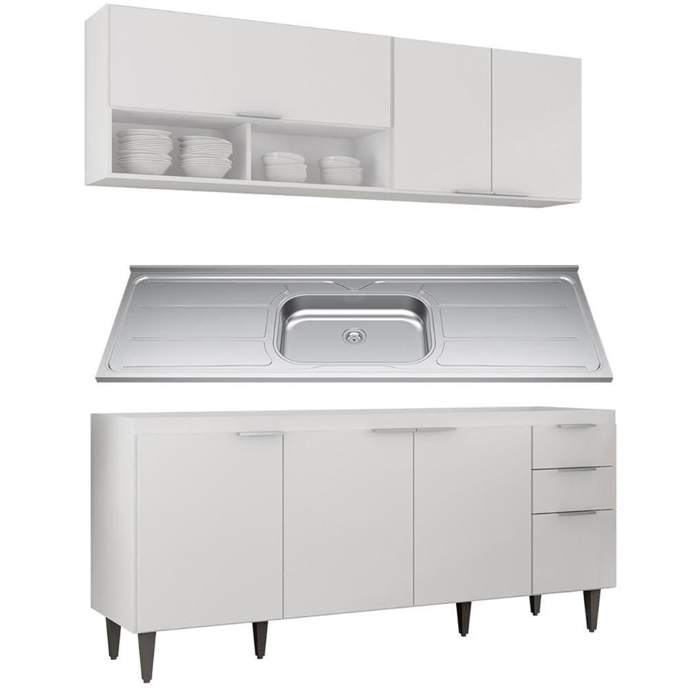 Armário De Cozinha Cp01 Com Pia 180cm Pérola Z34 Branco - Mpozenato