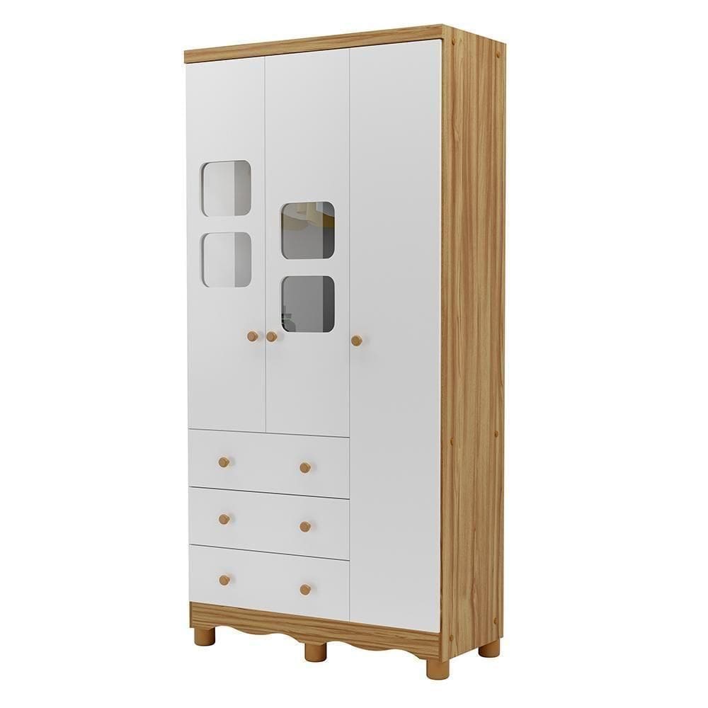 Guarda Roupa Infantil Uli New 3 Portas E 3 Gavetas Branco Brilho/amêndoa - Móveis Peroba
