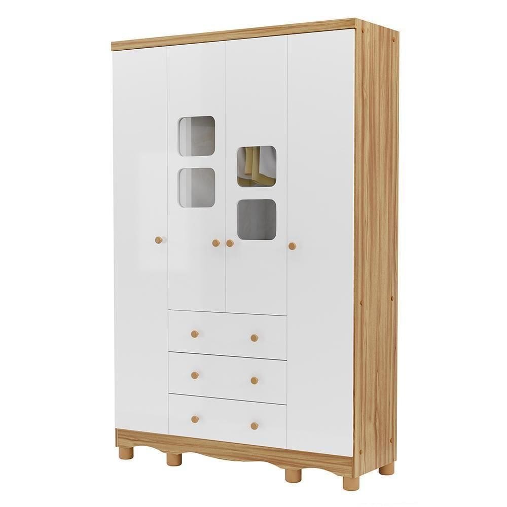 Guarda Roupa Infantil Uli New 4 Portas E 3 Gavetas Branco Brilho/amêndoa - Móveis Peroba