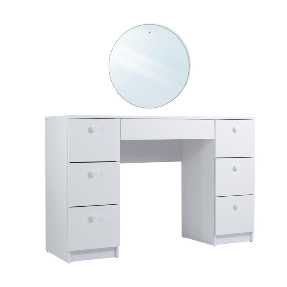 Penteadeira Ditália 7 Gavetas Com Espelho Redondo Pe-100 Branco