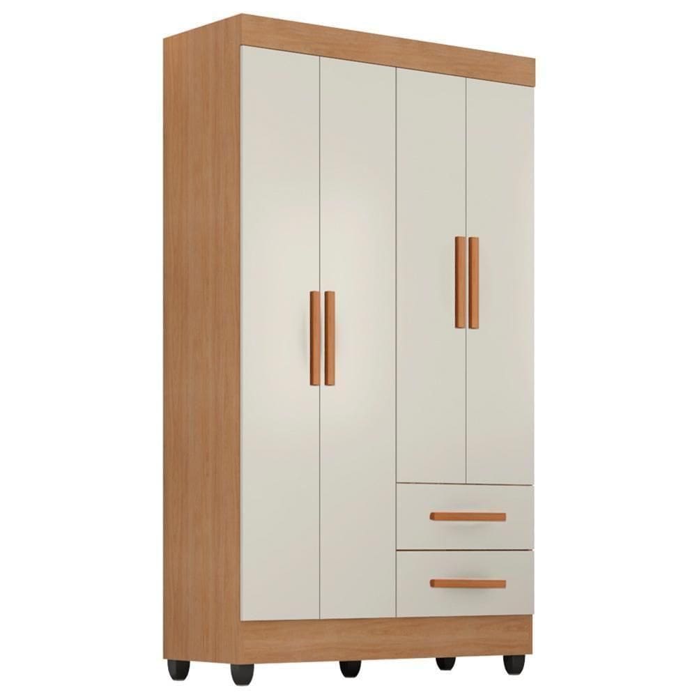 Guarda Roupa Solteiro Lite 4 Portas E 2 Gavetas Nature/off White - Móveis Leão Nature/off White