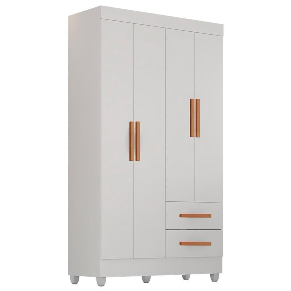 Guarda Roupa Solteiro Lite 4 Portas E 2 Gavetas Branco - Móveis Leão Branco