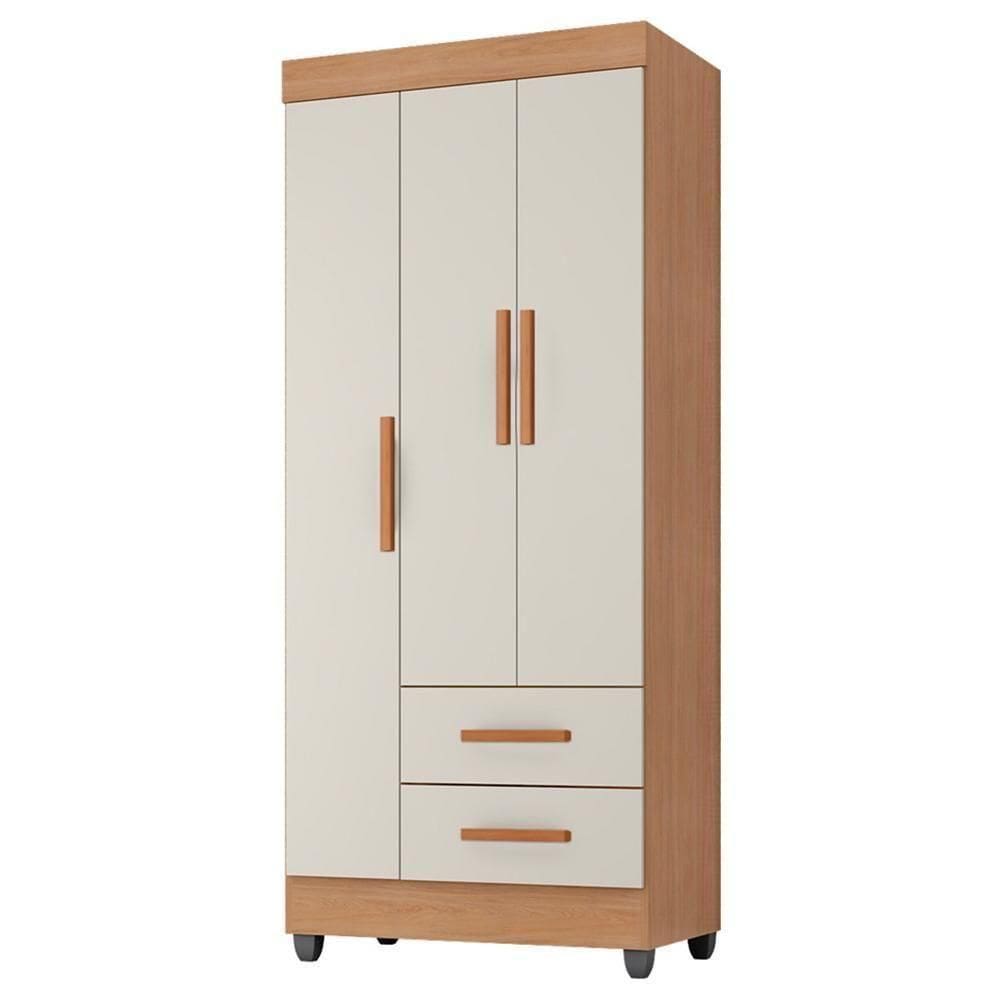 Guarda Roupa Solteiro Lite 3 Portas E 2 Gavetas Nature/off White - Móveis Leão Nature/off White