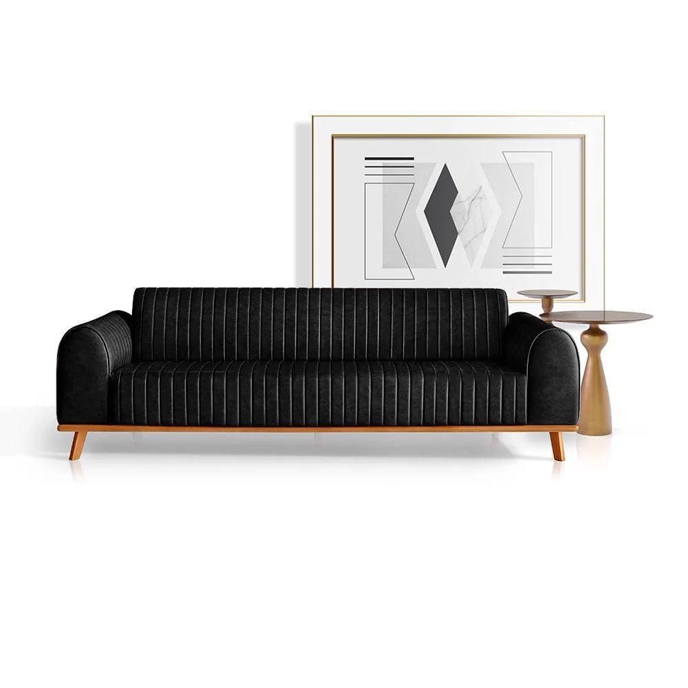 Sofá Living átila 2,30m 4 Lugares Em Couro Ecológico Preto