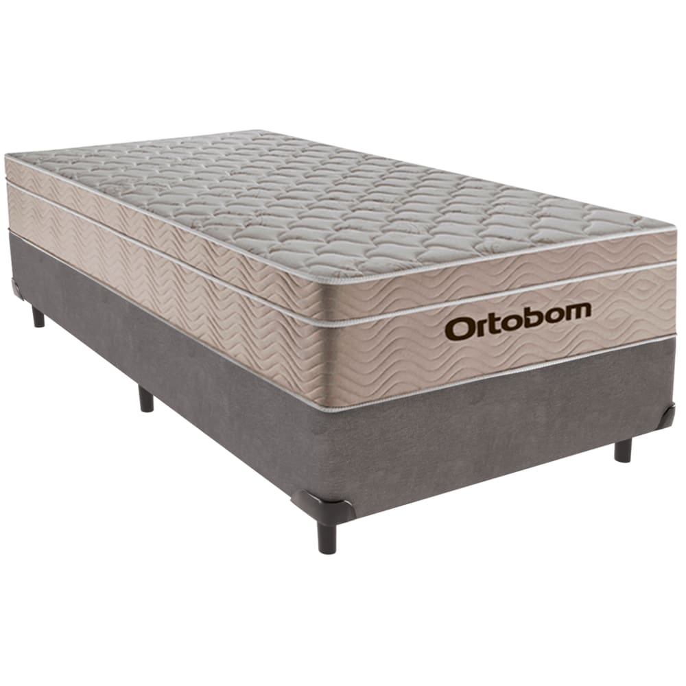 Cama Box Solteiro Cinza+Colchão Airtech Molas Ortobom