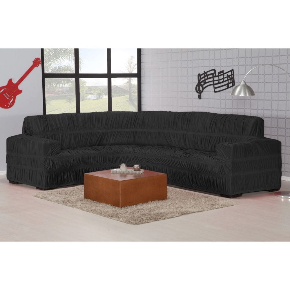 Capa De Sofá De Canto Em Malha Com 21 Elásticos Preta