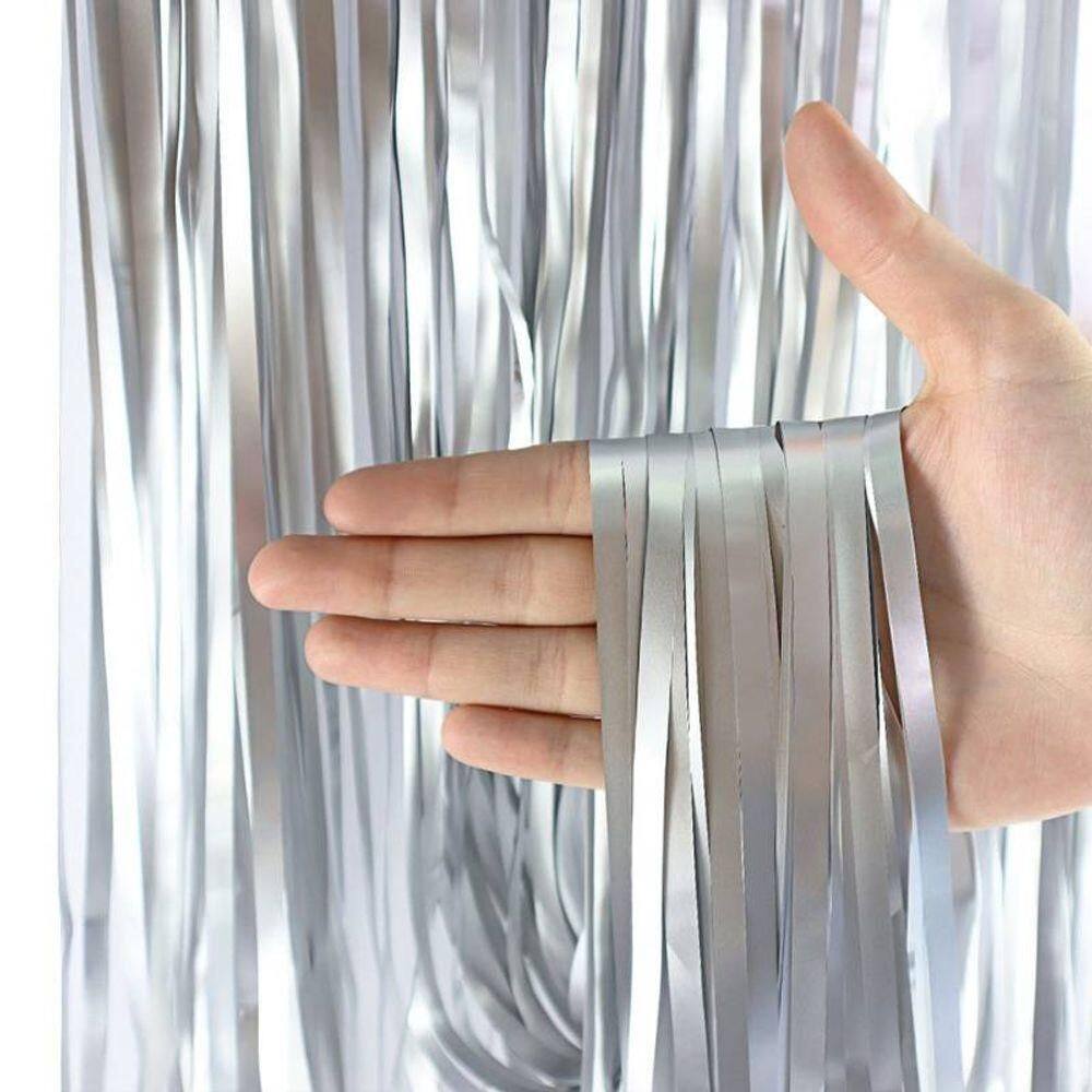 Cortina Prata Metalizada Fitas Para Decoração E Cenários