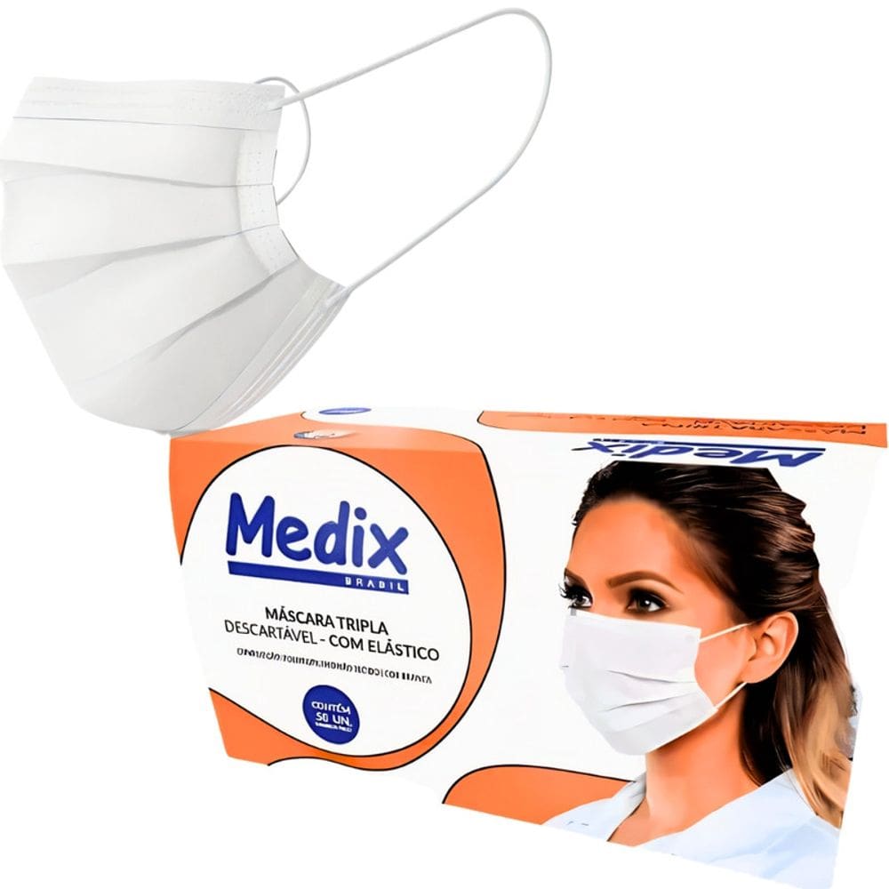 Máscara Tripla com Elástico Branca caixa com 50 Medix