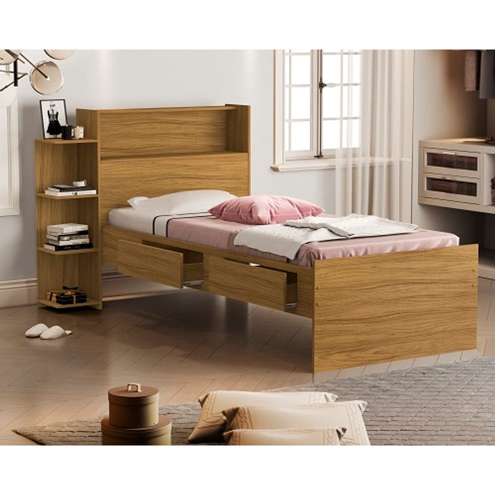 Cama Isa Baú 2 Gavetas Solteiro Nature – VJ Móveis