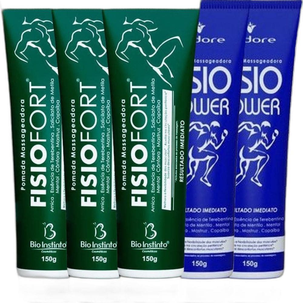 Kit 3 Pomada Massageadora Fisiofort + 2 Pomada Fisio Power