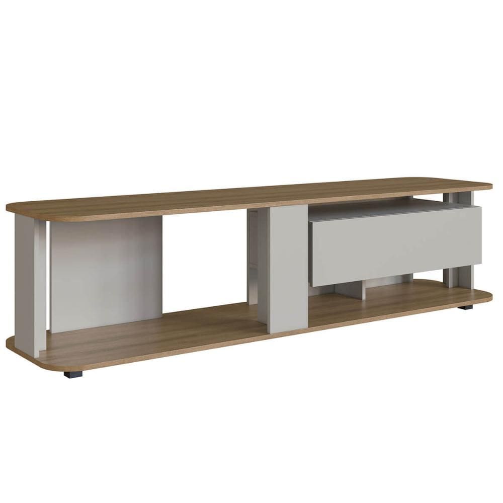 Rack Baixo Tv 65” 180x45x47cm Gaveta Iluminação Led Cor Arenas Mel Estante Móvel