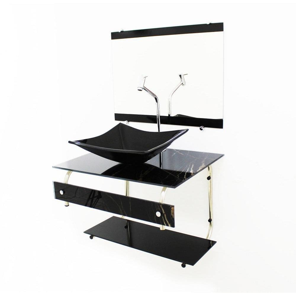 Gabinete Banheiro 60Cm Cuba Mármore Preto+Torneira