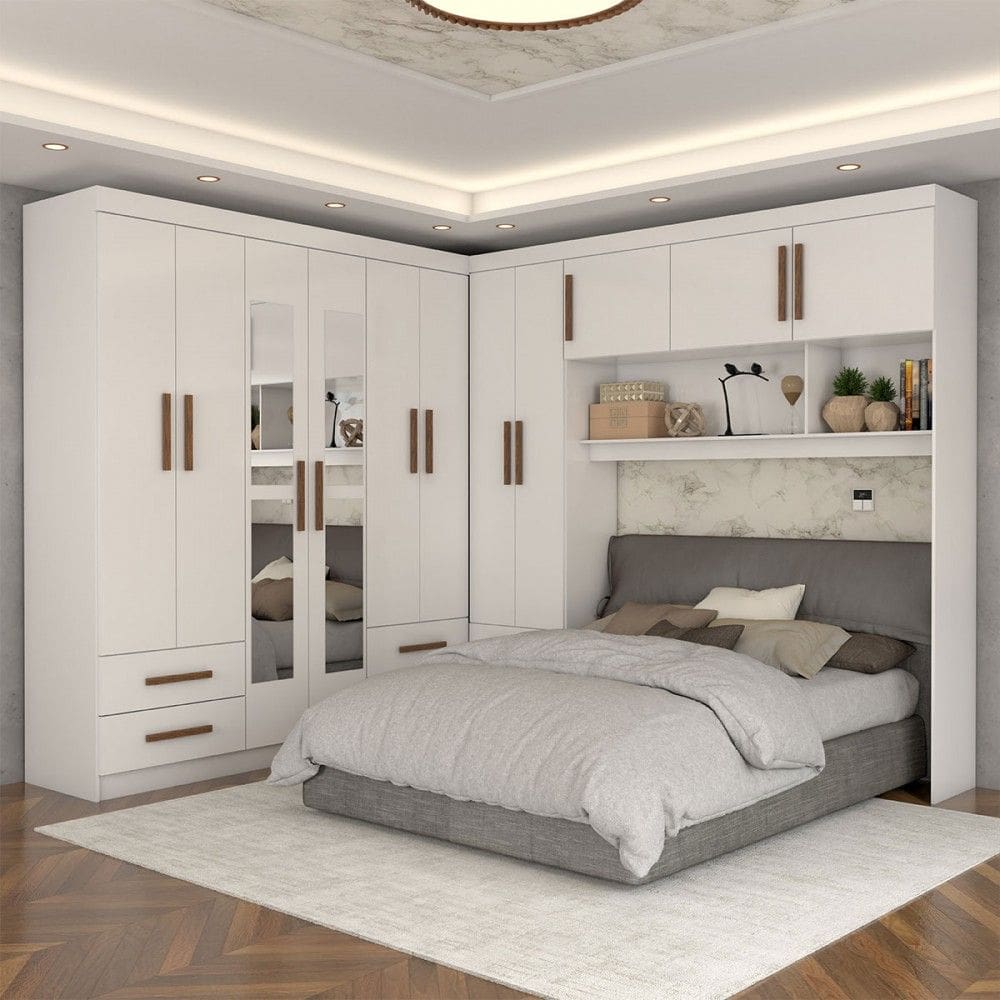 Guarda-Roupa Casal Modulado Belgrado 11 Portas 6 Gavetas com Espelho Branco - Panorama Móveis