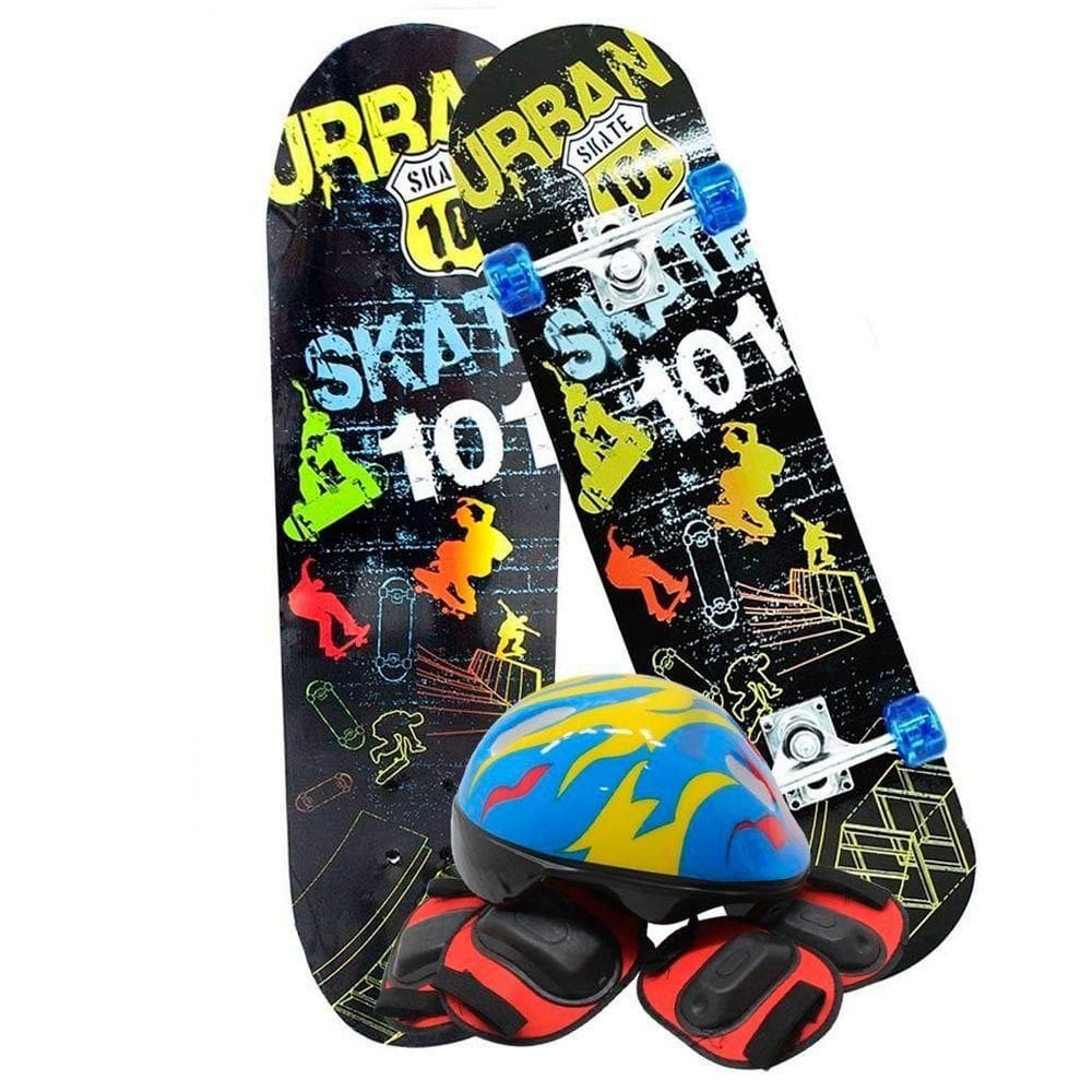 Skate Infantil Estampado Urban Kit Equipamentos De Proteção