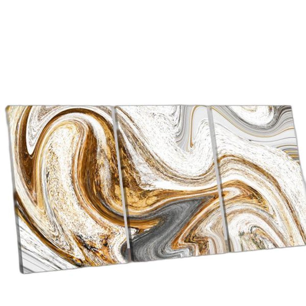 Kit 3 Quadros Decorativos Abstrato Dourado Midiapoparte