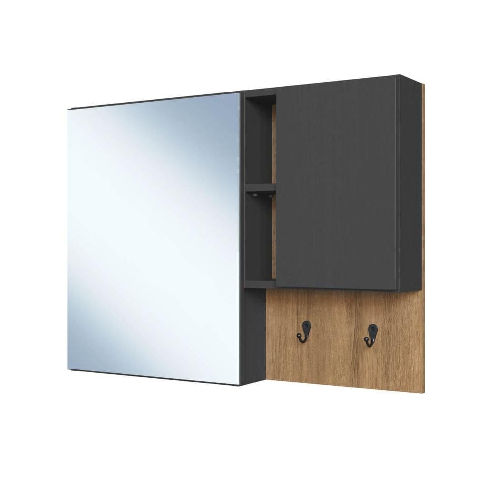 Armário Espelheira para Banheiro Mel Grafite Nicho 2 Portas ES8010MG