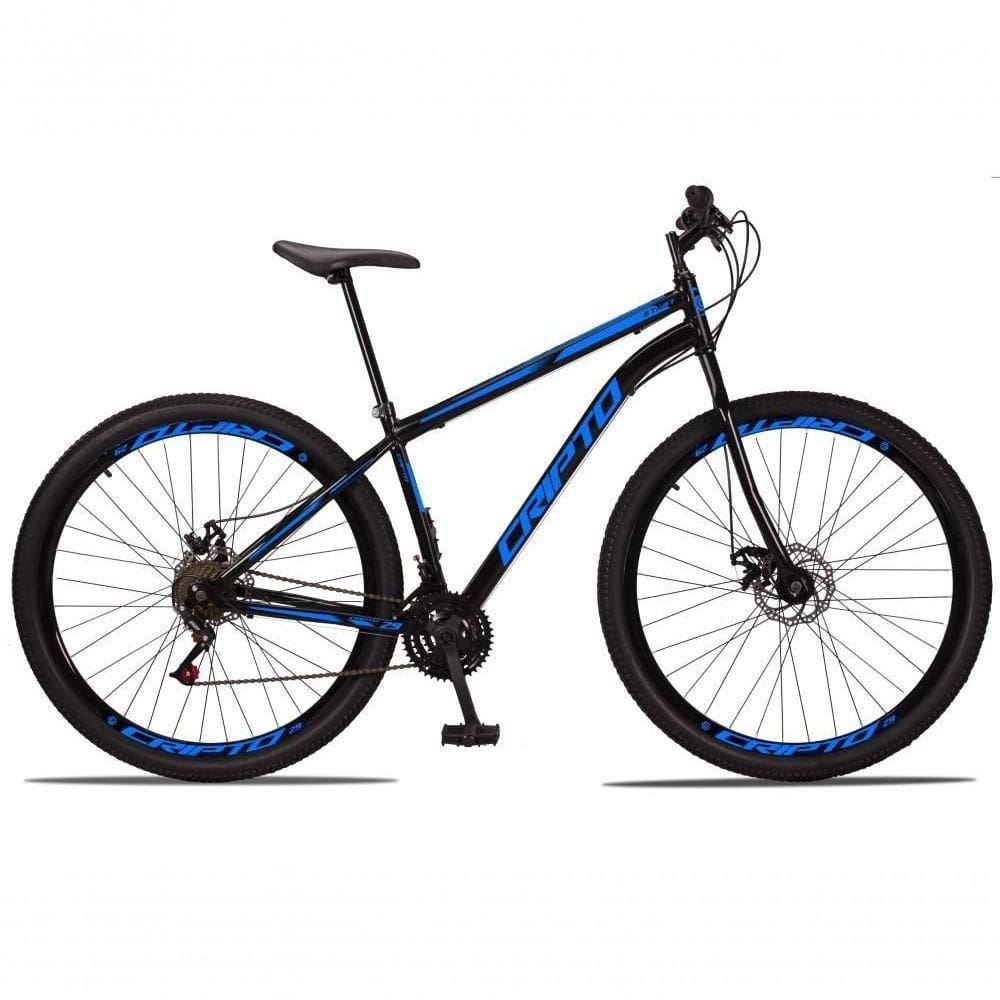 Bicicleta Aro 29 Aço Carbono 21v Cripto Freios A Disco Garfo - Preto/azul - 17 Preto/azul