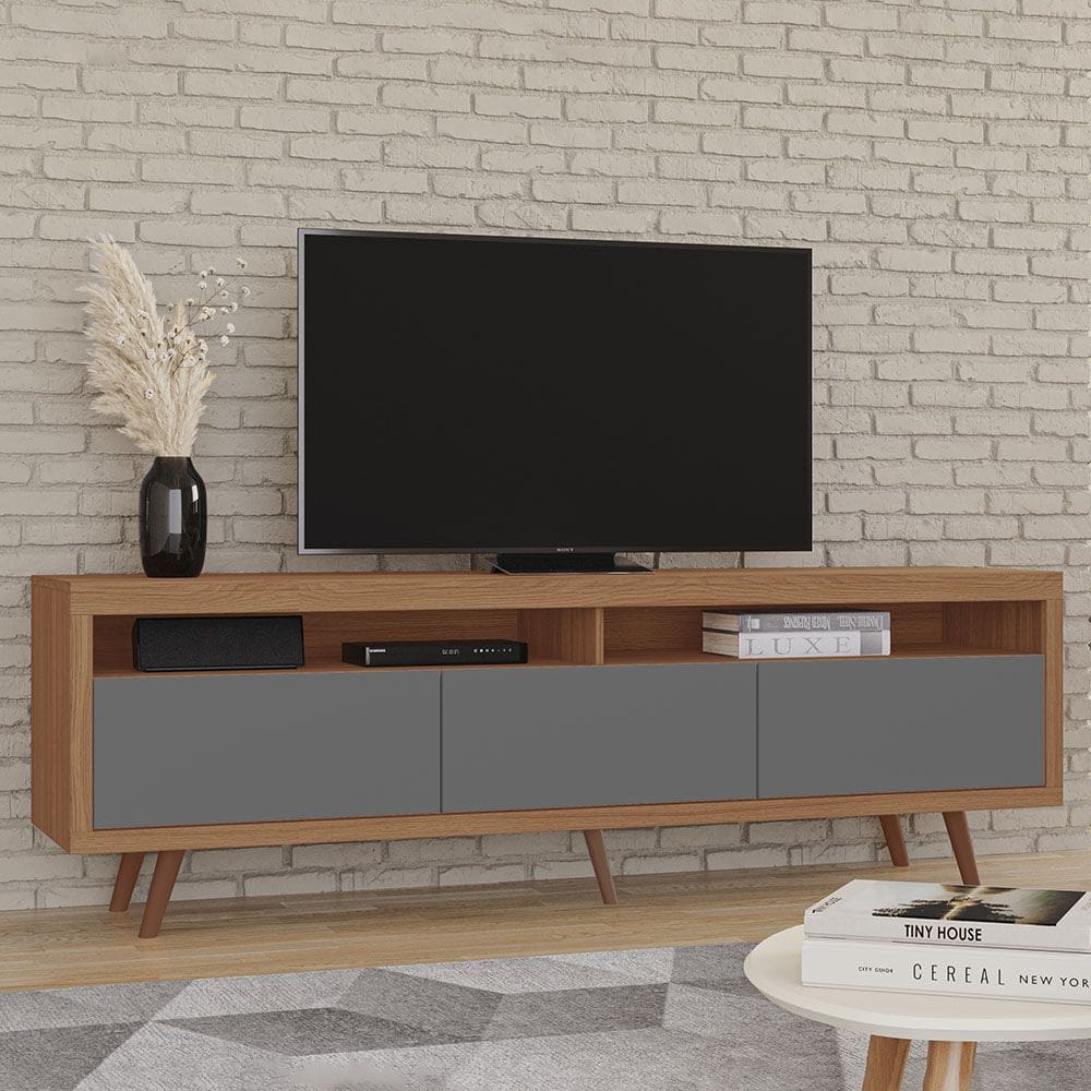 Rack Edina 100% MDF Tuboarte 3 Portas Basculantes e Pés Estilo Retrô