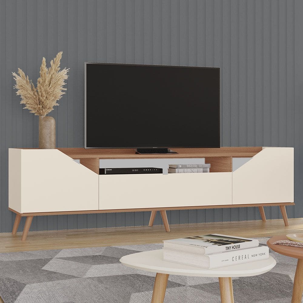 Rack Danielle 100% MDF Tuboarte 3 Porta e Pés Estilo Retrô