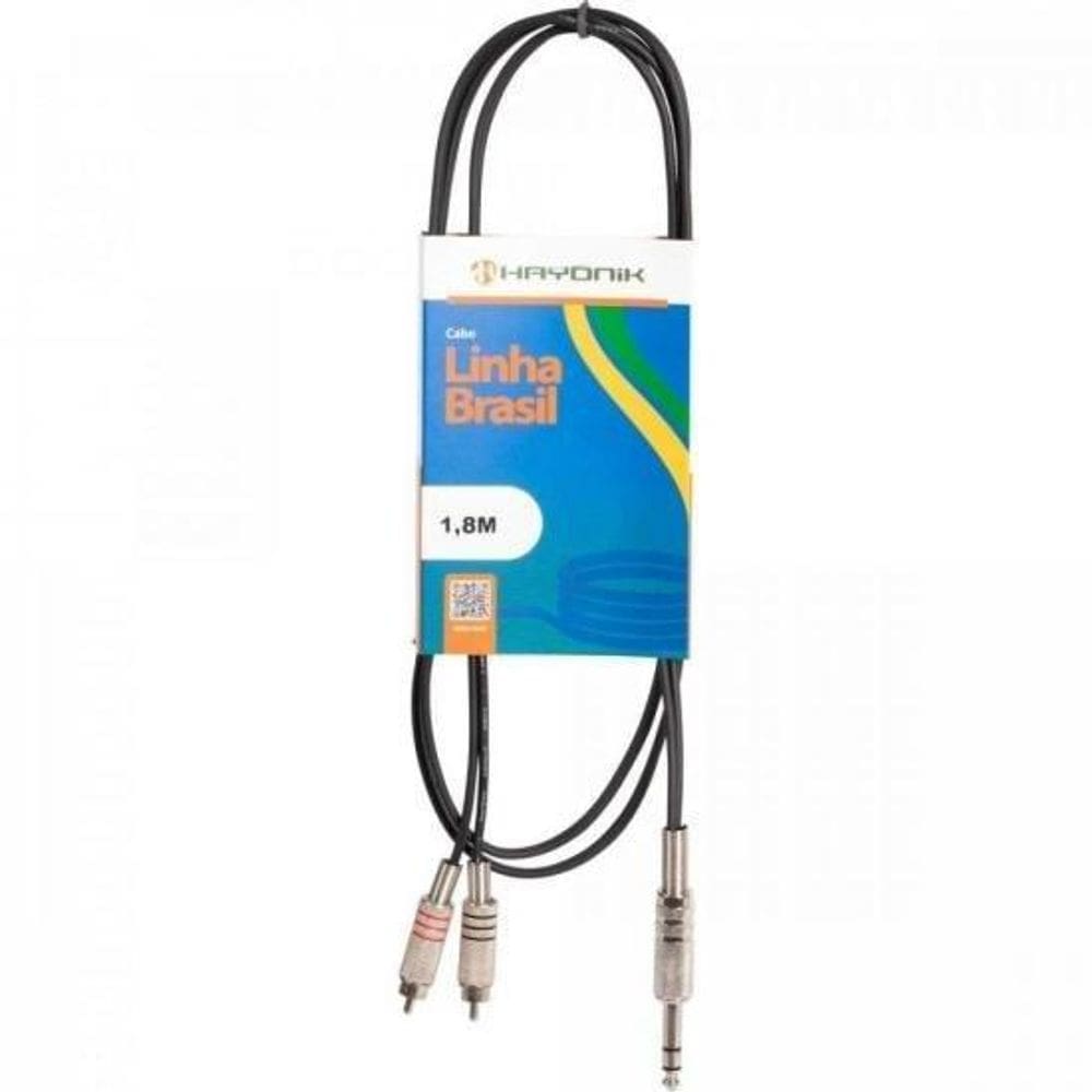 Cabo De Áudio Linha Brasil P10 Estéreo X 2 Rca 1,8M Preto
