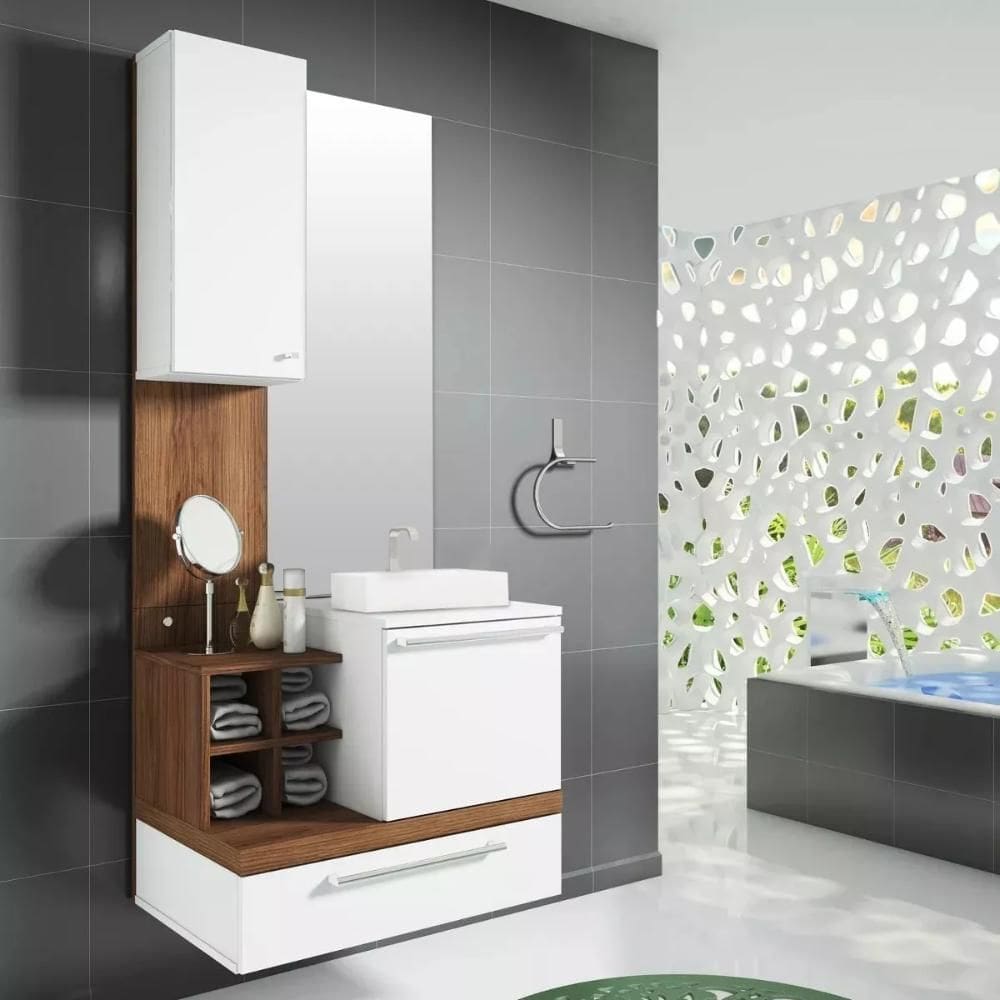 Gabinete para Banheiro 60cm em MDF Arte Cas Alteza Branco Marrom