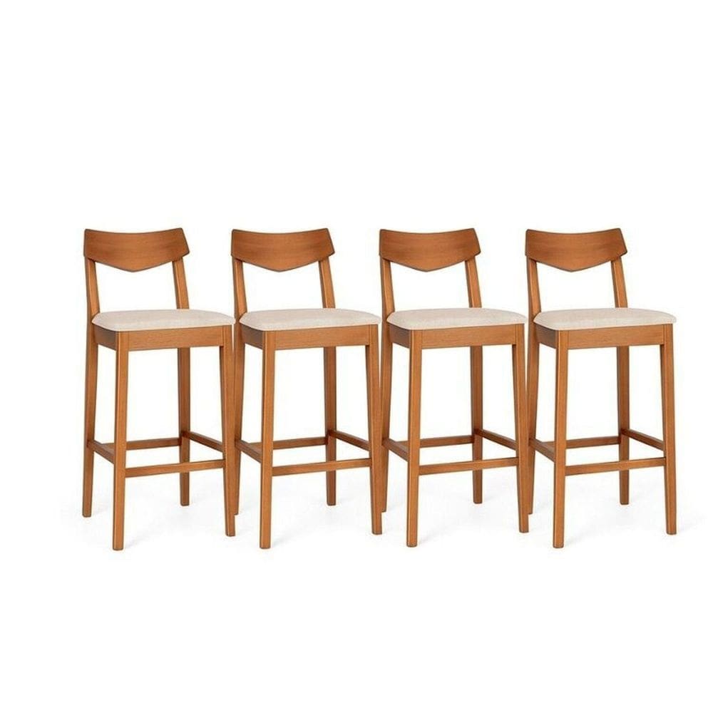 Kit 4 Banquetas de Madeira Maciça Loop Linho Marrom