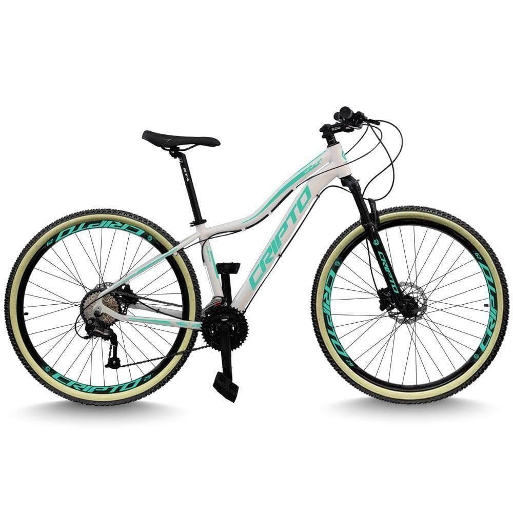 Bicicleta Aro 29 Cripto 24 Marchas Freio Disco C/suspensão Pneu Bege - Branco/verde - 17” Branco/verde